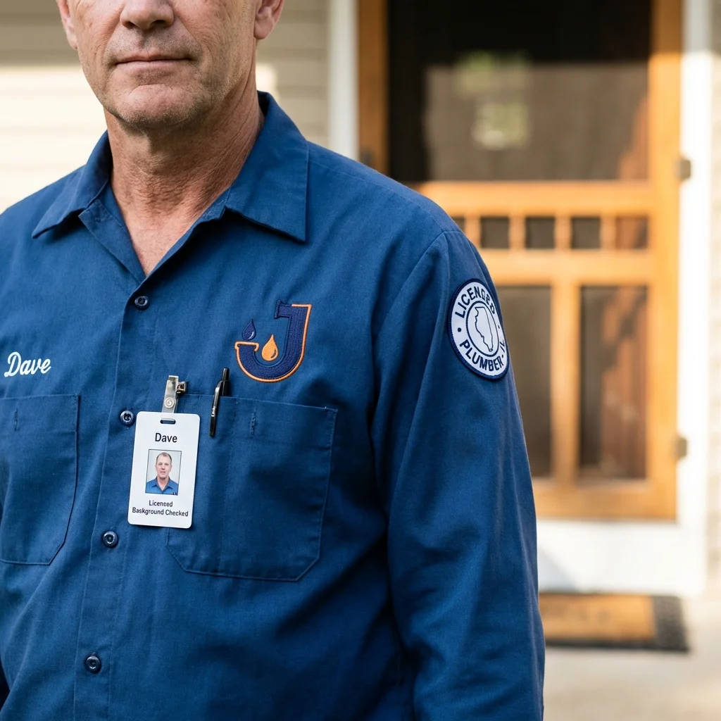 Licensed plumber showing ID badge in Carrollton, MI
