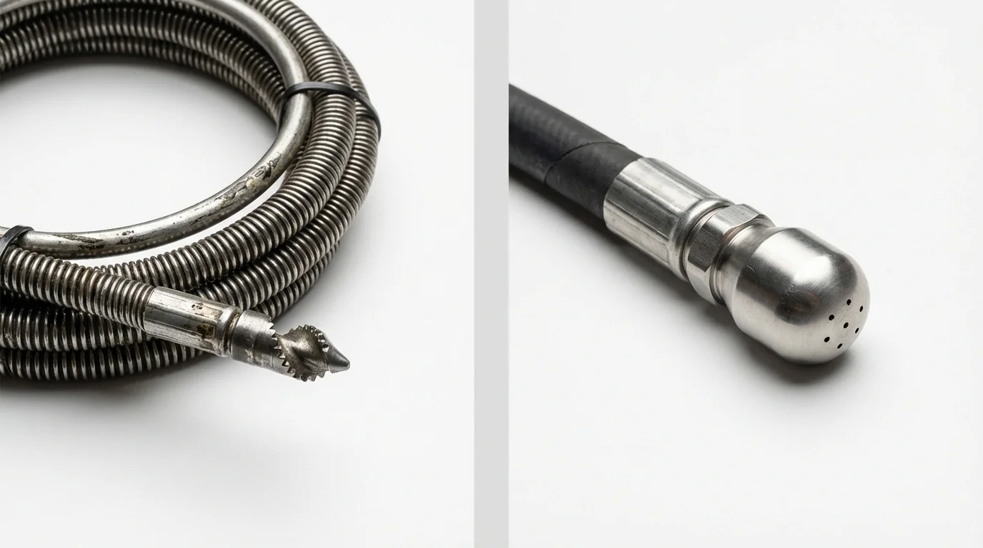 Drain snake cable and hydro jetting nozzle used for drain cleaning in Carrollton, MI