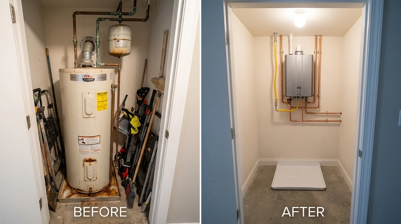 Tank water heater versus wall-mounted tankless unit comparison for Carrollton, MI homeowners